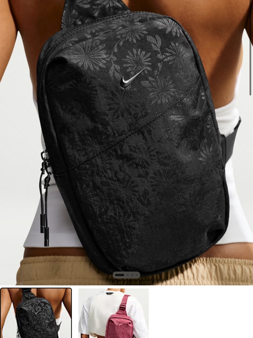Nike Black Floral Jacquard Sling Backpack